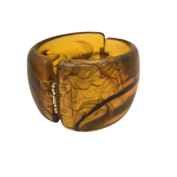 Plastic Vintage Jewelry Translucent Resin Cuff Bangle Hinged Bracelet - Picture 6 of 16